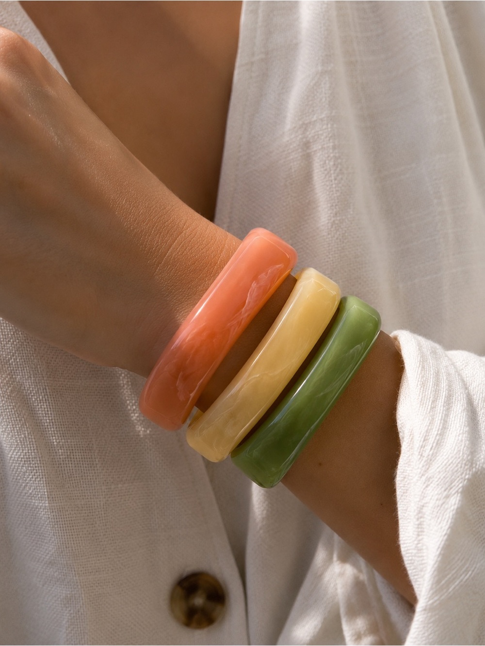 NWT | Piper K Resin Bangle Bracelet Set of 3 Pastel Statement Bracelets